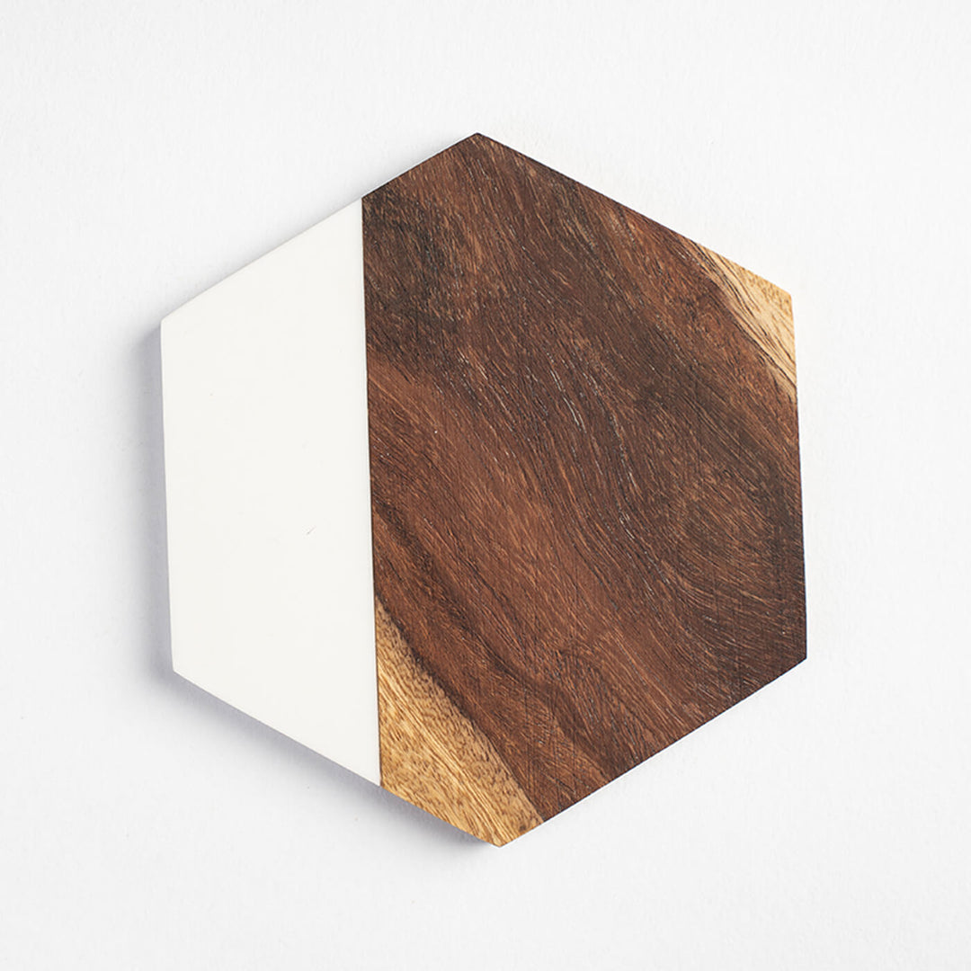 Hexagonal Coaster - Rosewood and Handmade Marble - Set of 4