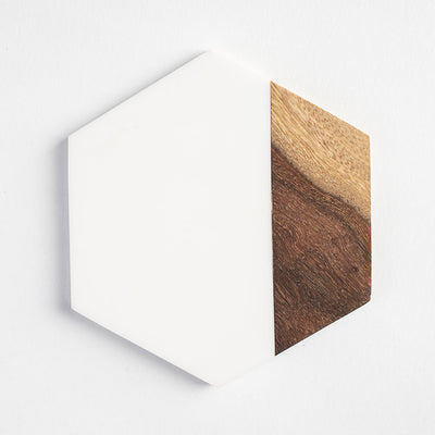 Hexagonal Coaster - Rosewood and Handmade Marble - Set of 4