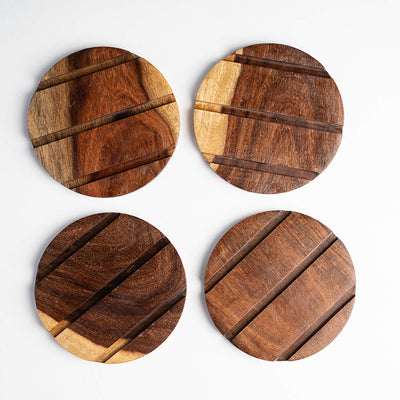 Geometric Sheesham Wood Coaster - Set of 4