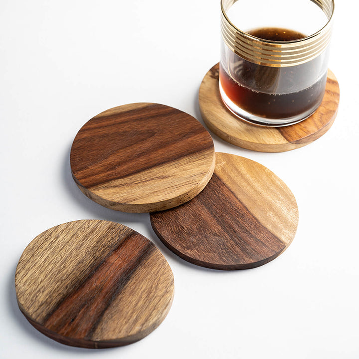 Round Sheesham Wood Coaster - Set of 4