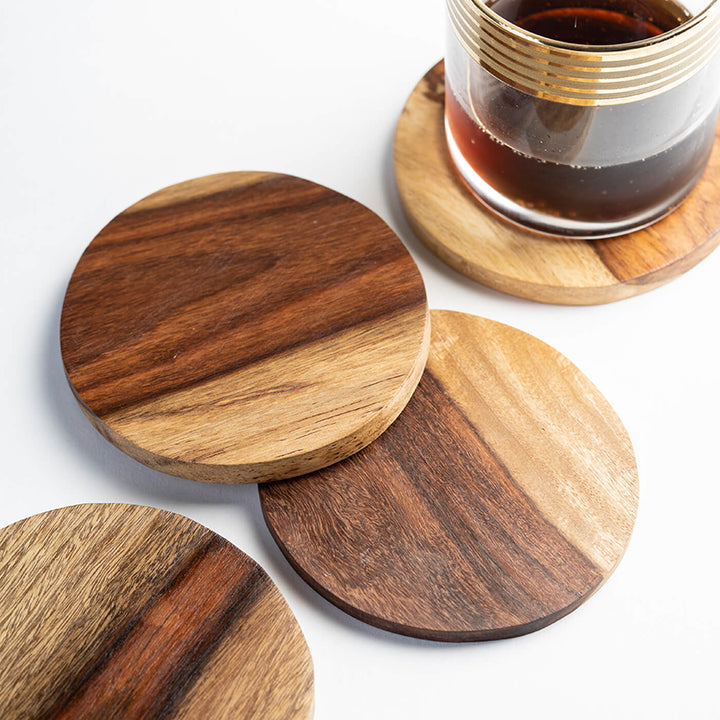 Round Sheesham Wood Coaster - Set of 4