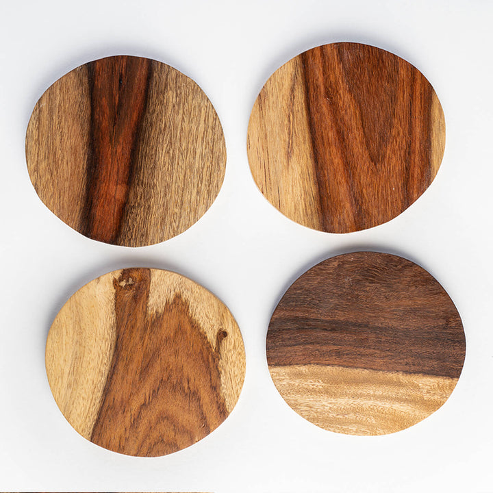 Round Sheesham Wood Coaster - Set of 4