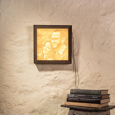 Backlit Square Engraved Portrait - Handmade Marble