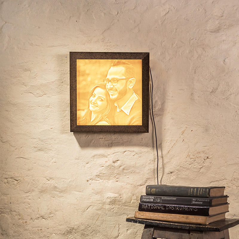 Backlit Square Engraved Portrait - Handmade Marble