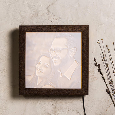 Backlit Square Engraved Portrait - Handmade Marble