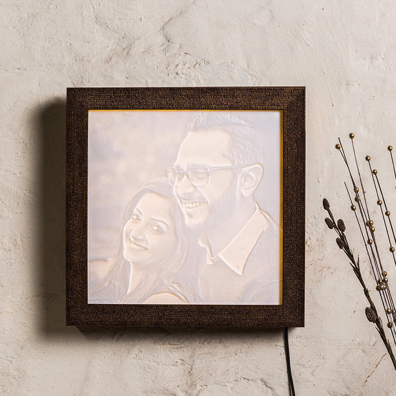Backlit Square Engraved Portrait - Handmade Marble
