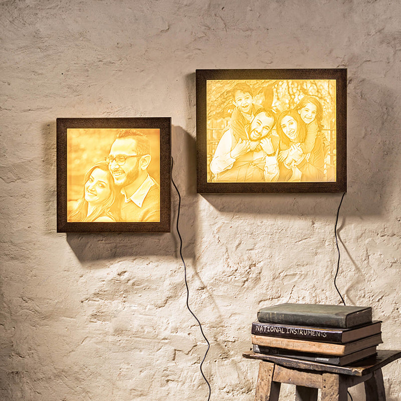 Backlit Square Engraved Portrait - Handmade Marble