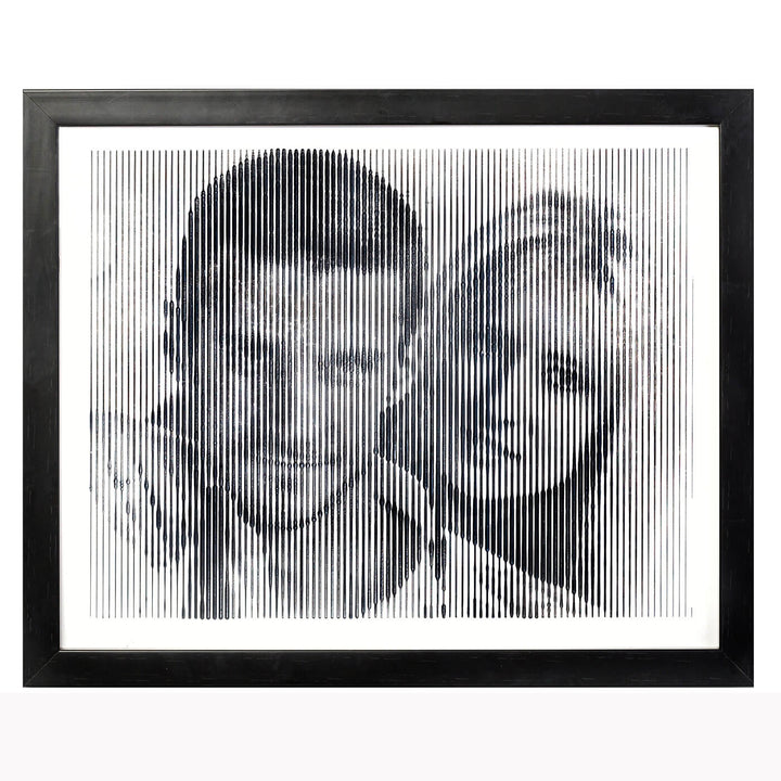 Black & White Portrait With Vertical Line Engraving