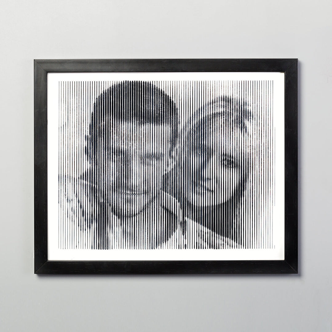 Black & White Portrait With Vertical Line Engraving