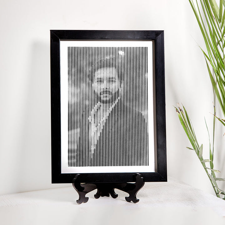 Black & White Retro Style Portrait With Vertical Line Engraving