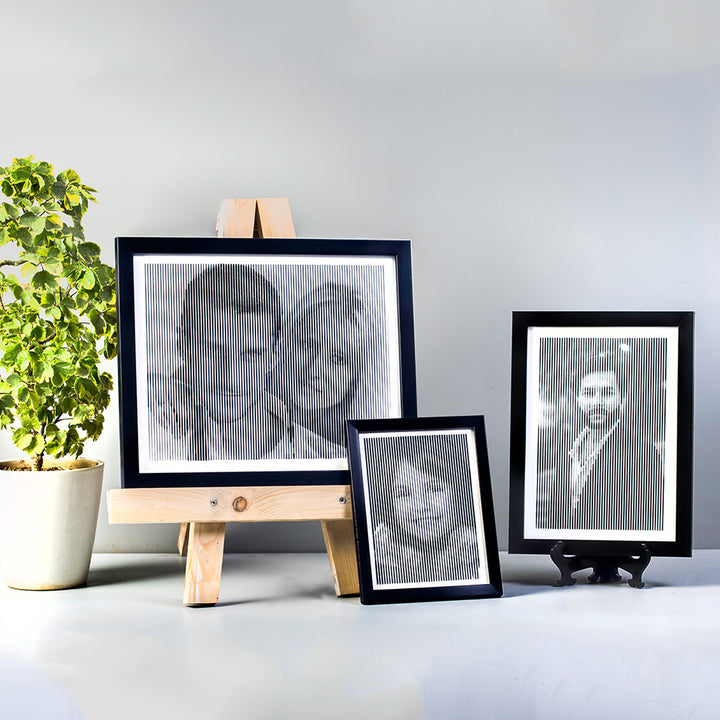 Black & White Retro Style Portrait With Vertical Line Engraving