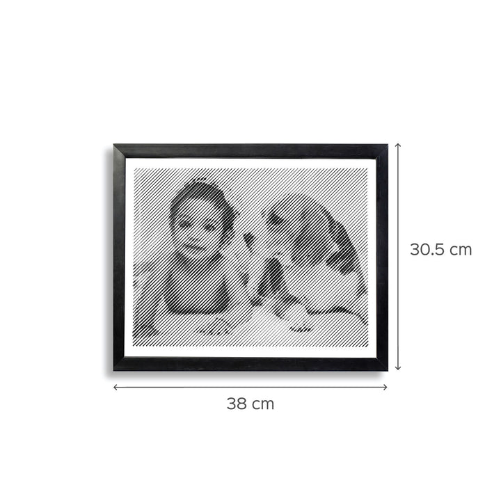 Black & White Portrait With Diagonal Line Engraving