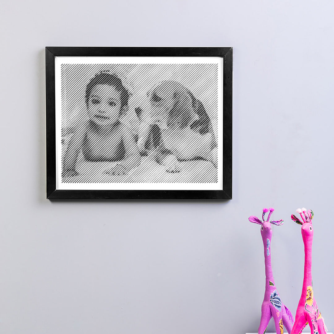 Black & White Portrait With Diagonal Line Engraving