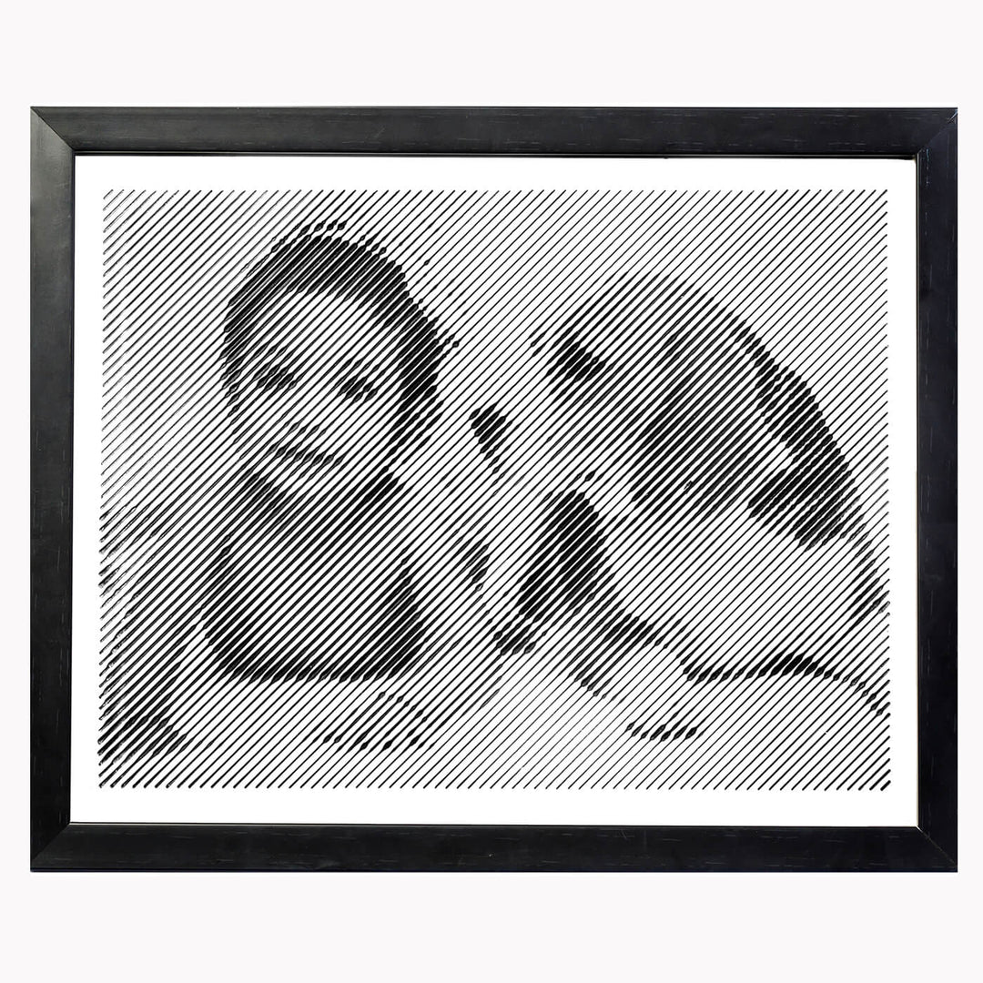 Black & White Portrait With Diagonal Line Engraving