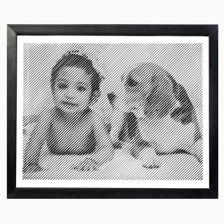 Black & White Portrait With Diagonal Line Engraving