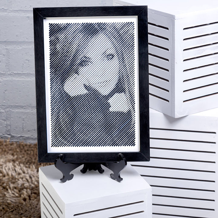 Black & White Elegant Portrait With Diagonal Line Engraving