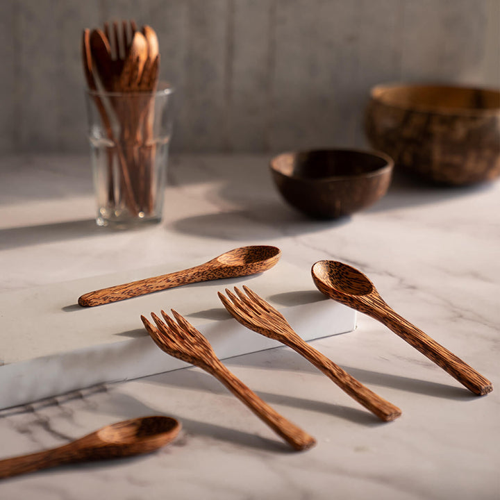 Coconut Shell Forks and Spoons - Set of 4