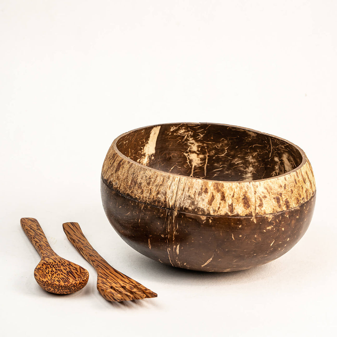 Personalized Coconut Shell Boho Jumbo Bowl with Spoon and Fork