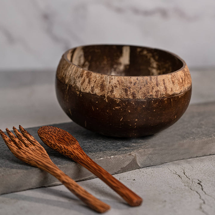 Coconut Shell Boho Jumbo Bowl with Spoon and Fork