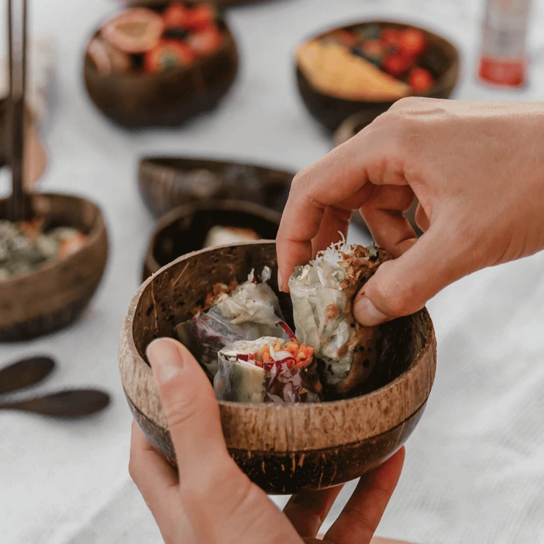 Personalized Coconut Shell Boho Jumbo Bowl with Spoon and Fork