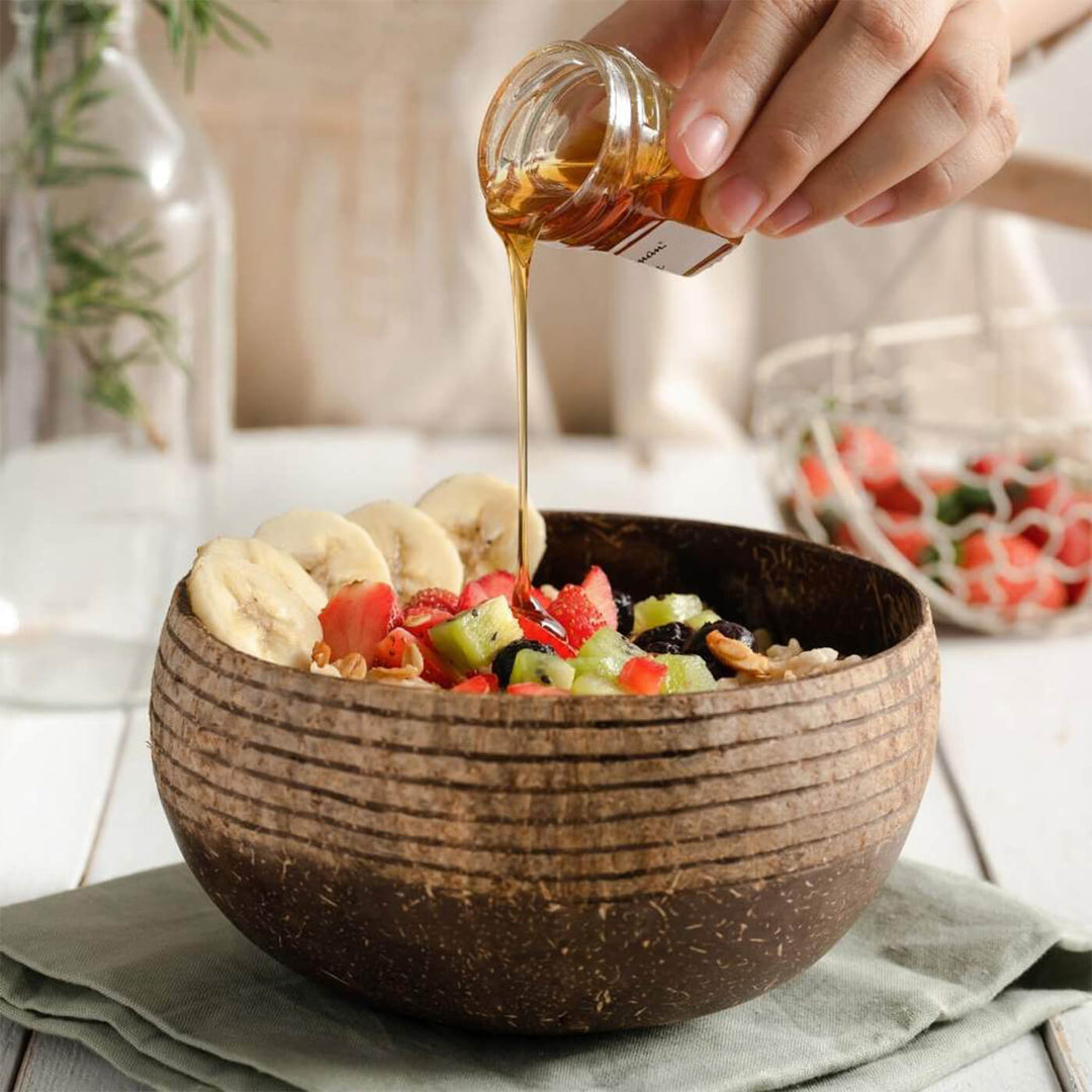 Coconut Shell Ringed Jumbo Bowl with Spoon and Fork