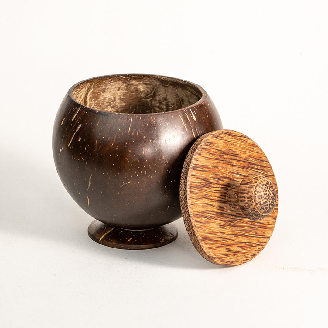 Coconut Shell Container with Lid and Spoon