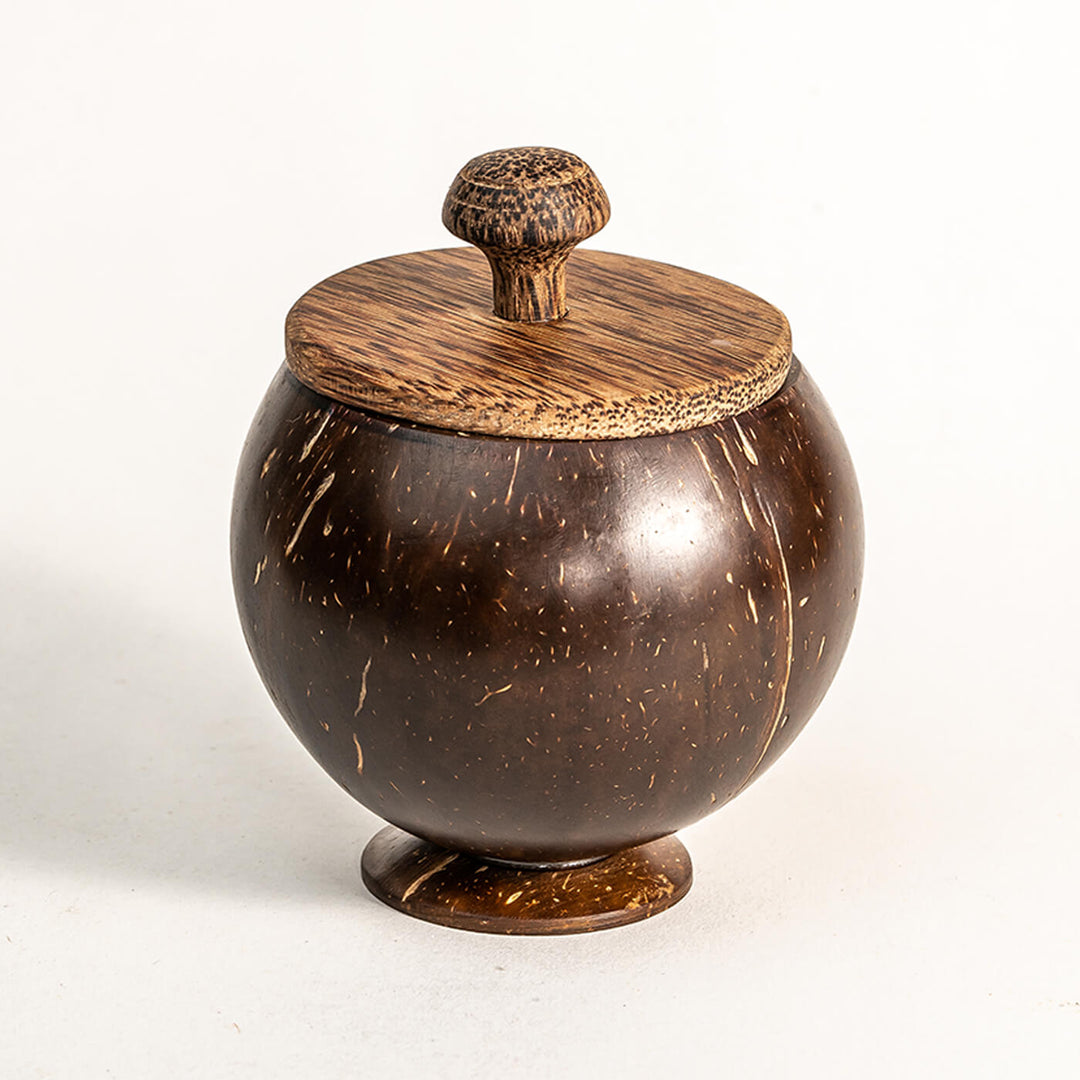 Coconut Shell Container with Lid and Spoon