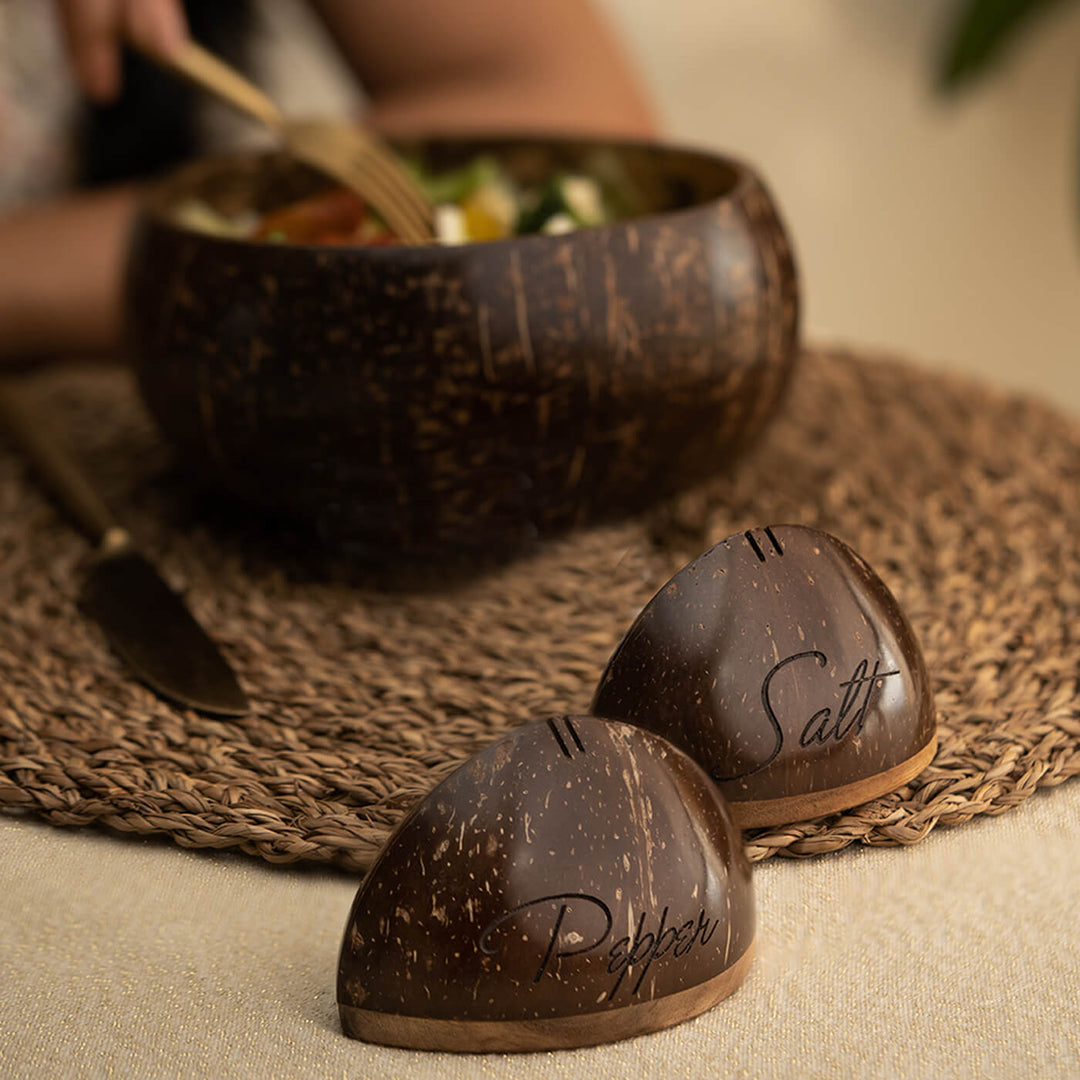 Coconut Shell Salt and Pepper Shakers - Set of 2