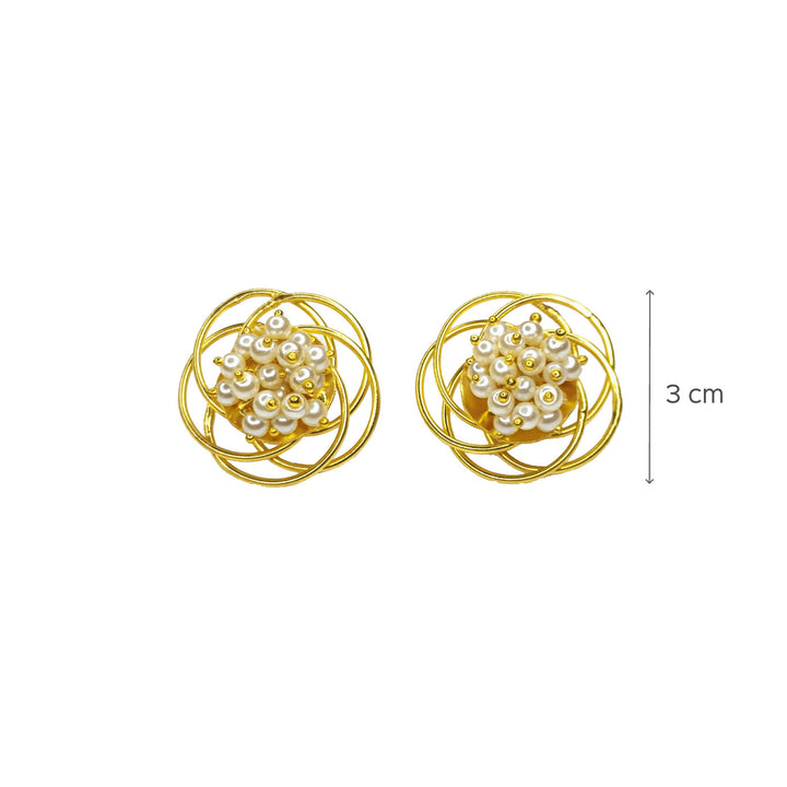 Twisted 18K Gold Polished Pearl Studs