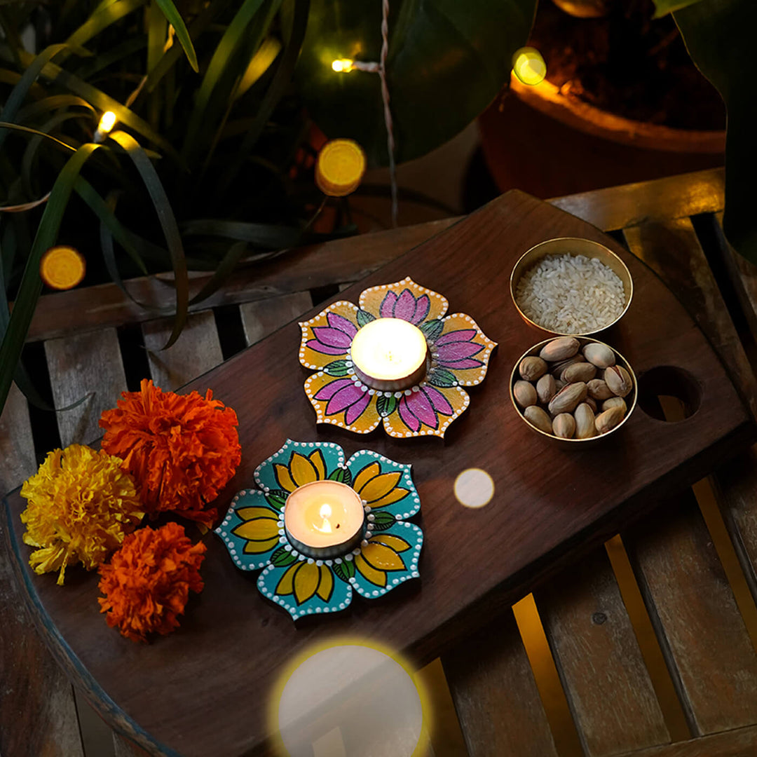 Handpainted MDF Five Petal Tealight Holders