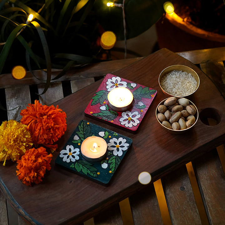 Handpainted MDF Square Tealight Holders