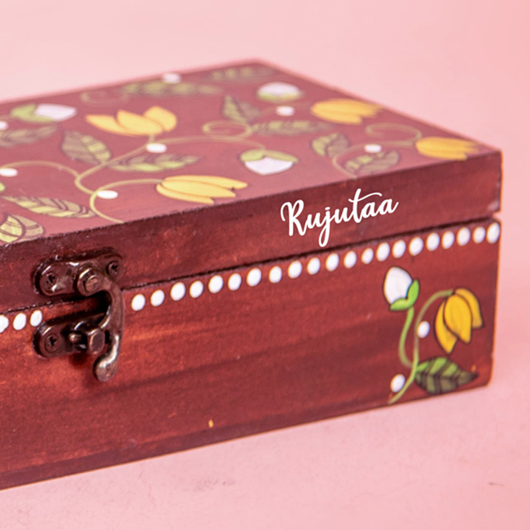 Light Brown Watch Box with Lotus Art