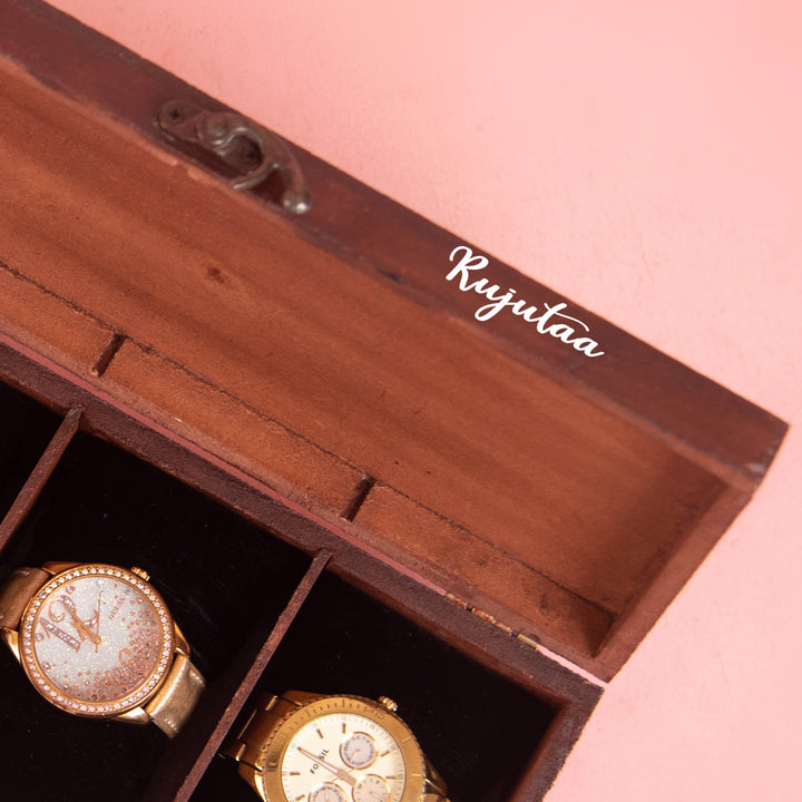 Light Brown Watch Box with Lotus Art
