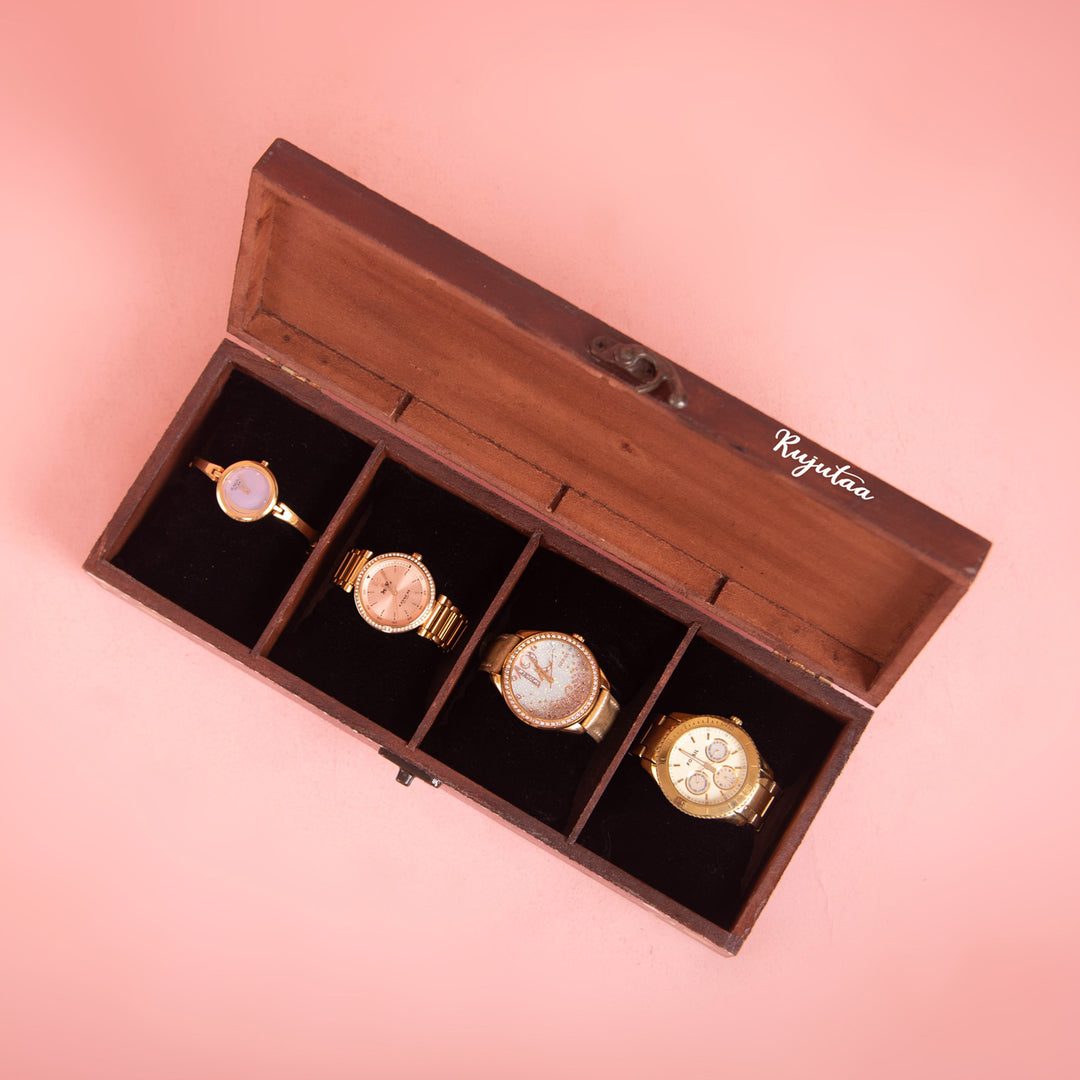Light Brown Watch Box with Lotus Art
