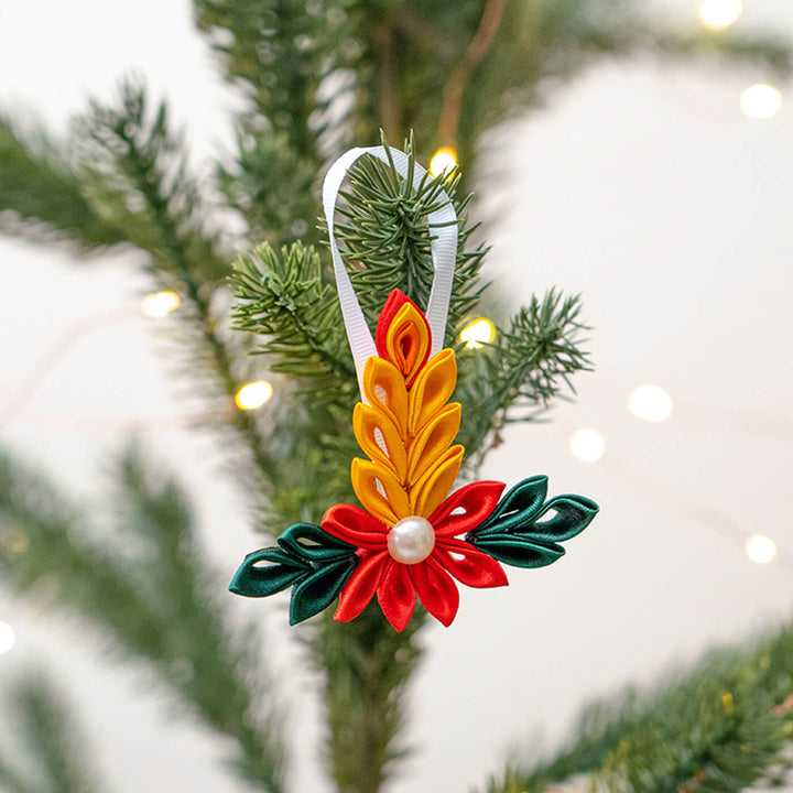 Handmade Wreath Satin Ribbon Ornaments For Christmas Tree Decoration | Set Of 2