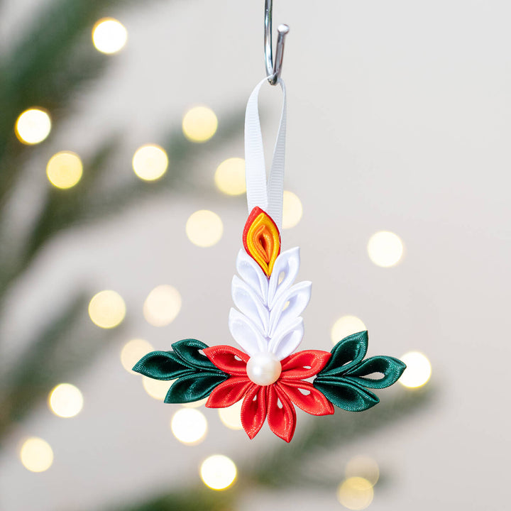 Handmade Wreath Satin Ribbon Ornaments For Christmas Tree Decoration | Set Of 2