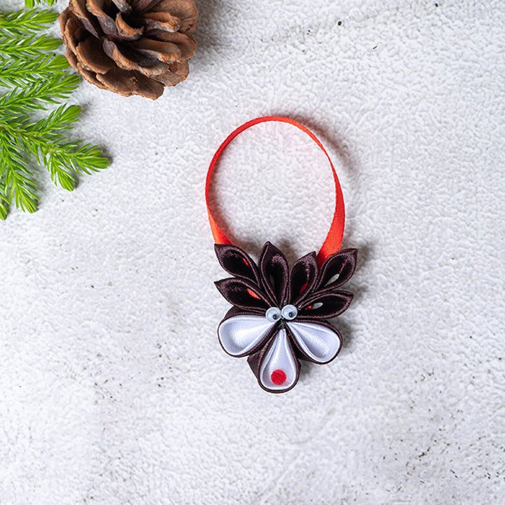 Handmade Reindeer Satin Ribbon Ornaments For Christmas Tree Decoration | Set Of 4