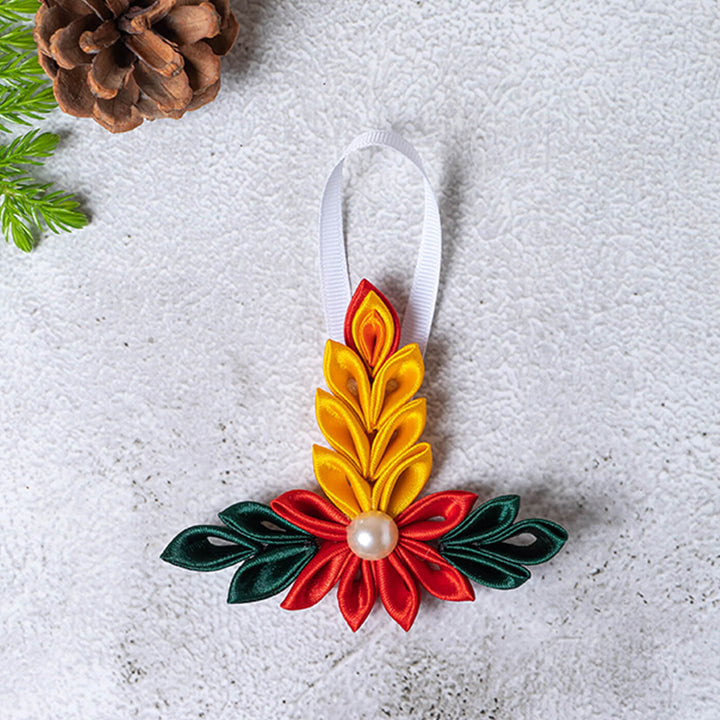 Handmade Wreath Satin Ribbon Ornaments For Christmas Tree Decoration | Set Of 2