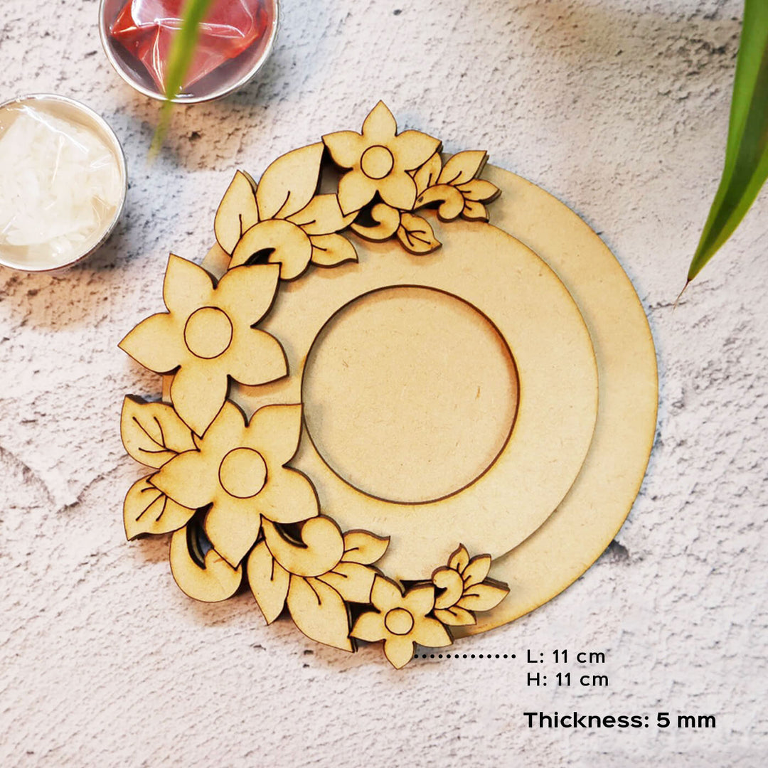 Ready to Paint MDF Circle Floral Bunch Tealigh Holder - TI117