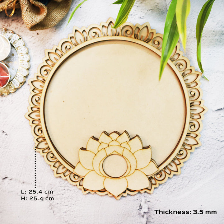 Ready to Paint MDF Circular Lotus Pooja Thali Platter - PLT002