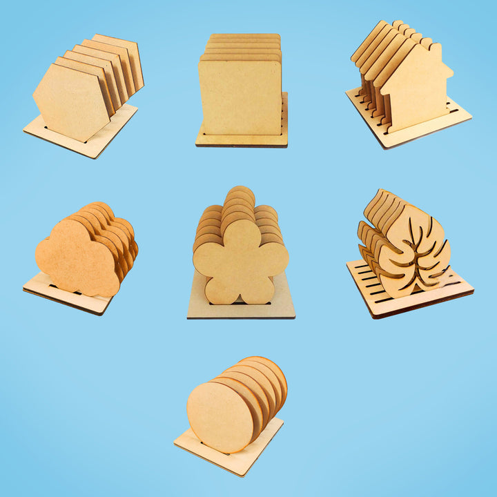 Trial Pack - Ready-To-Paint MDF Coaster Bases with a Holder