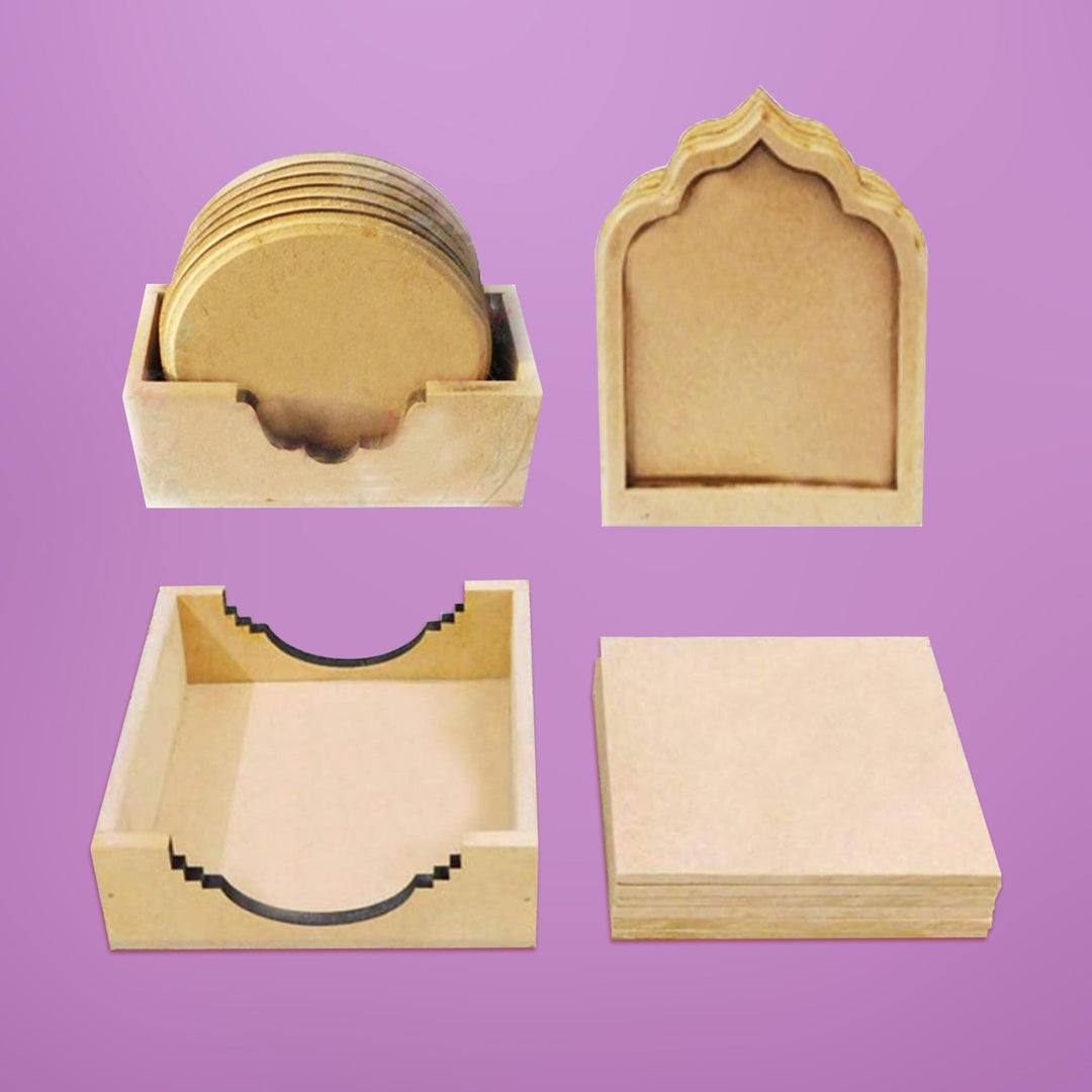 Trial Pack - Ready-To-Paint Premium MDF Coaster Bases with Holder