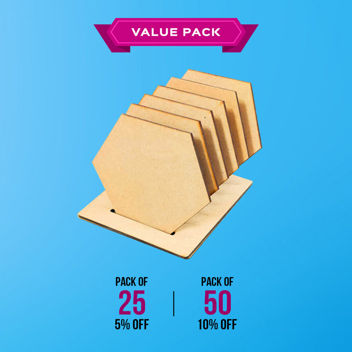 Saver Bundle - Ready-To-Paint MDF Hexagonal Coaster Bases with Stand - KP043