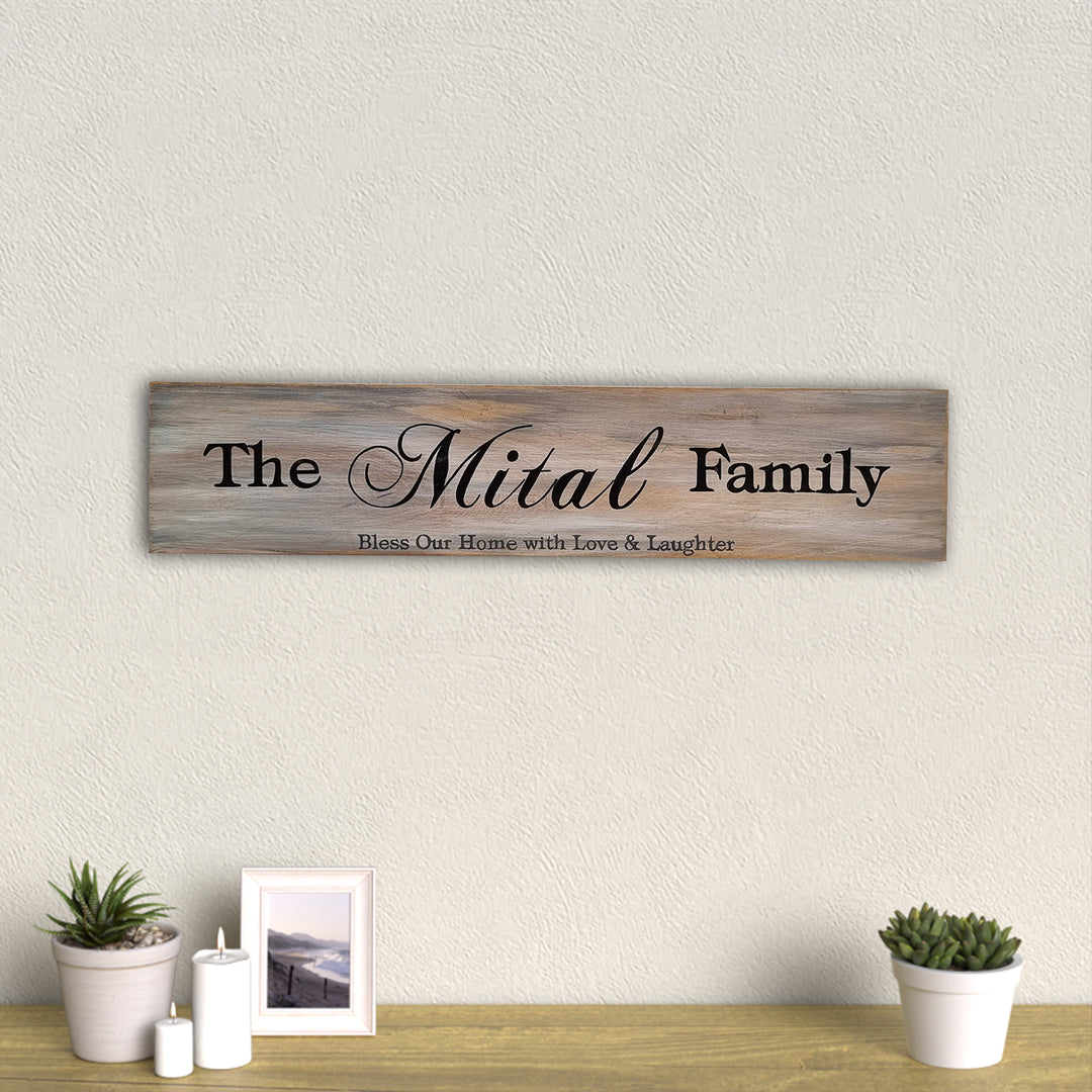Wooden Hand-painted Family Nameboard with a Quote