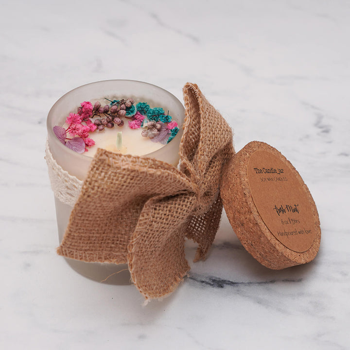 Vintage Frosted Aromatic Soy Wax Candle with Jute Bow