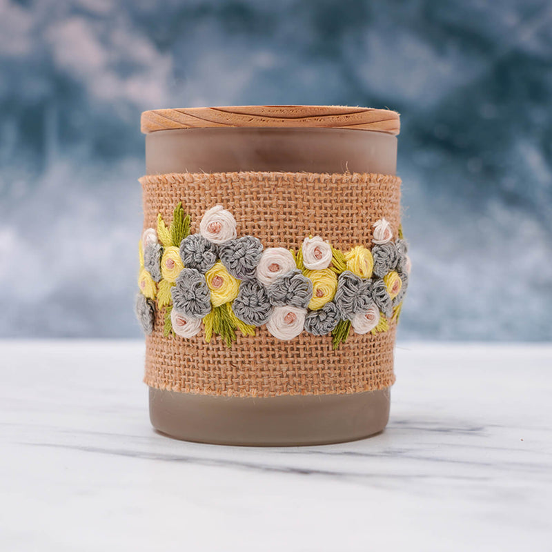 Embroidery Soy Wax Candle Jar with Yellow Flowers