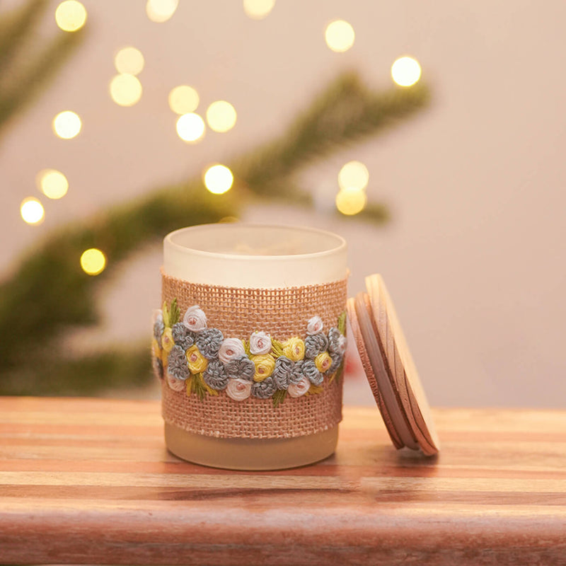 Embroidery Soy Wax Candle Jar with Yellow Flowers