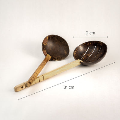 Coconut Shell Cooking Set - Frying Spoon and Non-Stick Ladle