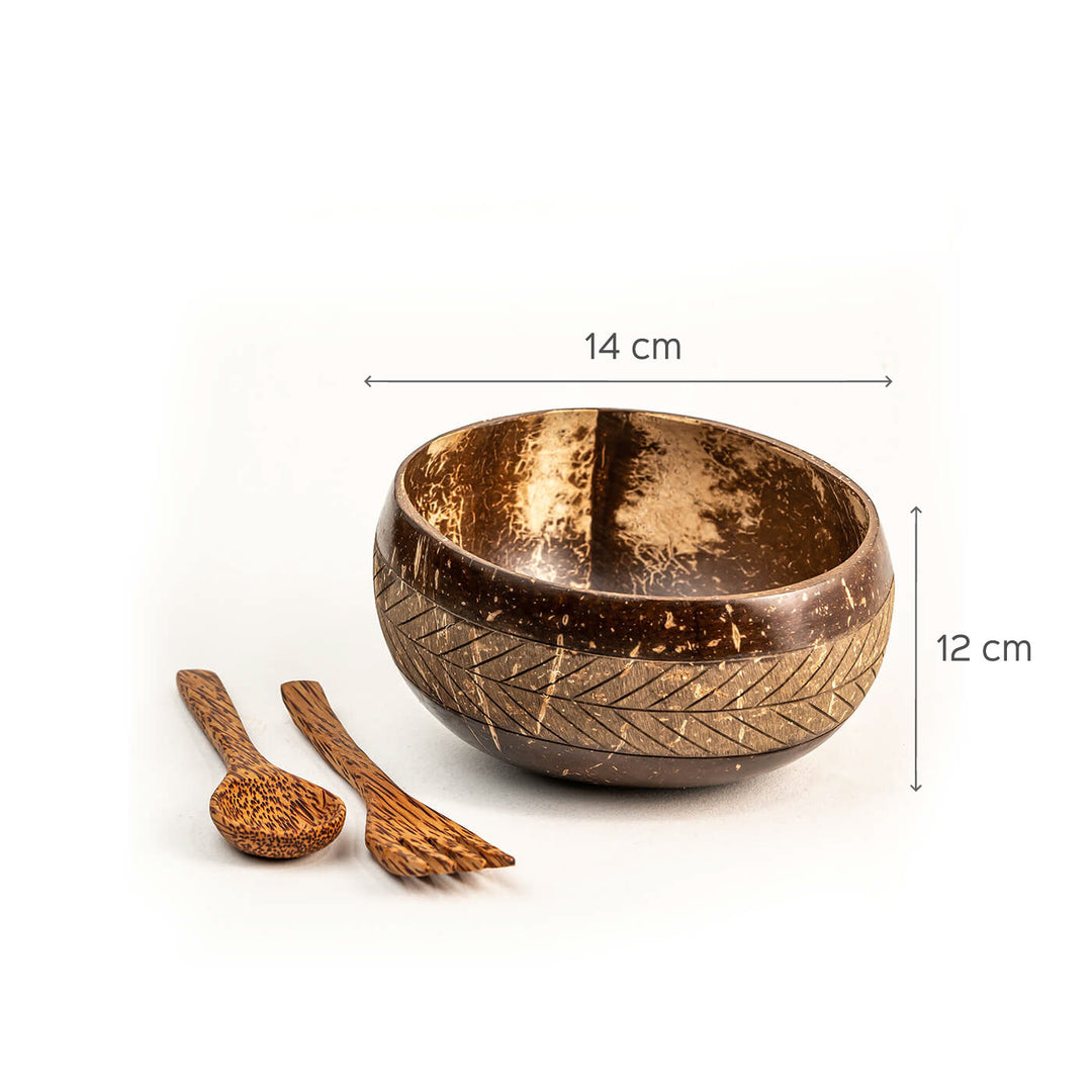 Coconut Shell Geometric Jumbo Bowl with Spoon and Fork
