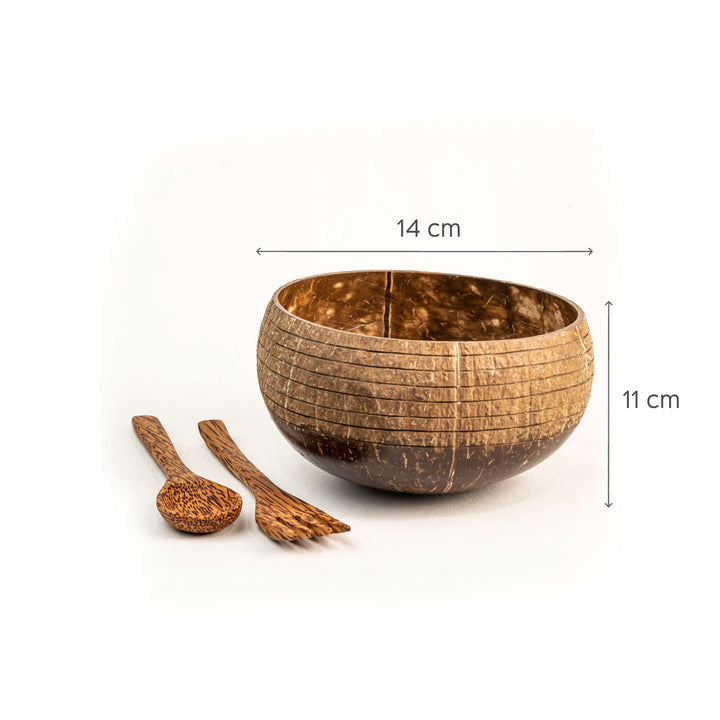 Coconut Shell Ringed Jumbo Bowl with Spoon and Fork